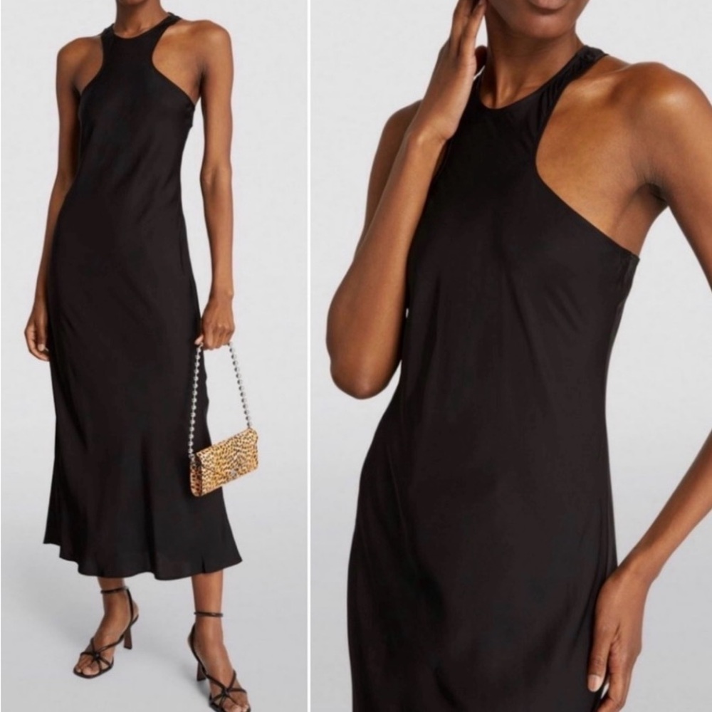 All Saints Black Satin Betina Slip Dress